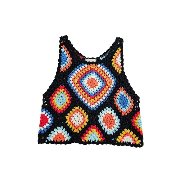 Altar'd State Tops - Women XS Crop Granny Square Crochet Tank Top Multi Color Festival Boho‎ hippie